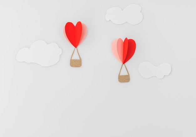 Free photo paper cut of heart hot air balloons for valentine's day celebrat