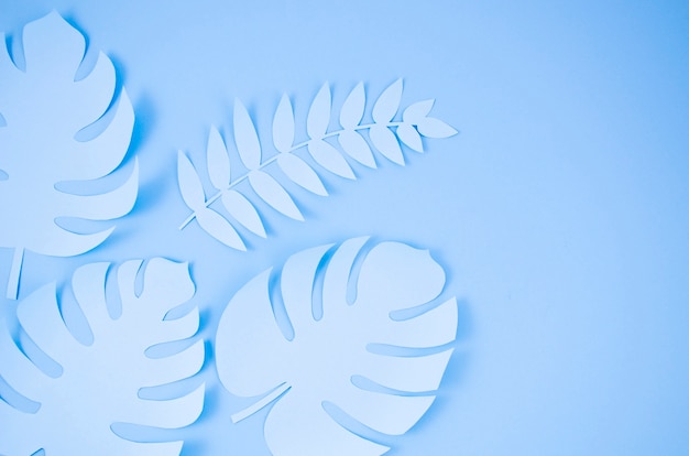 Paper cut style of leaves in blue shades