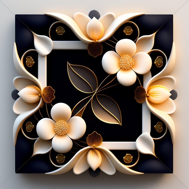 A paper cutout of flowers with gold accents.
