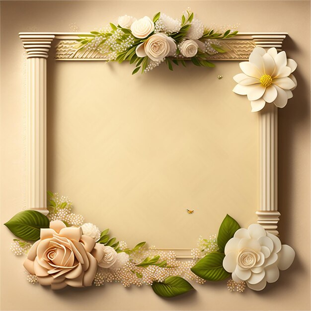 A paper frame with flowers and leaves on it