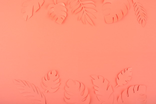 Free photo paper leaves on coral background