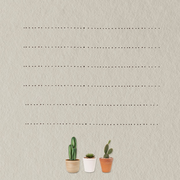 Foto gratuita sfondo di nota di carta con piante di cactus
