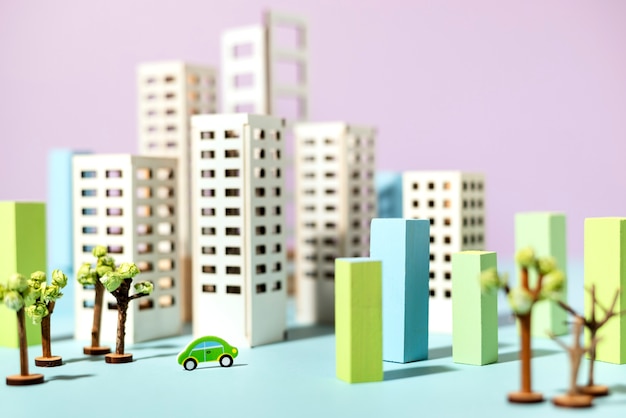 Free photo paper style building with trees