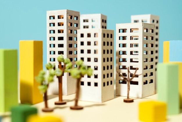 Paper style building with trees