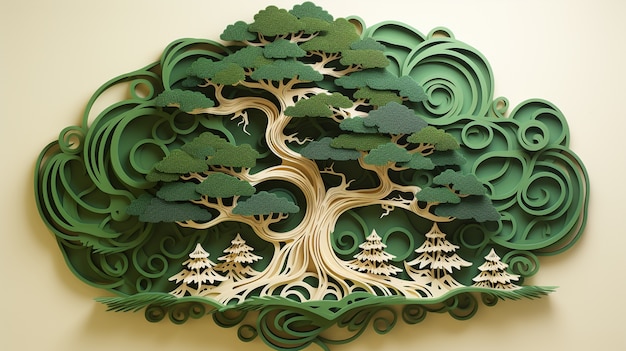 Free photo paper style three-dimensional tree