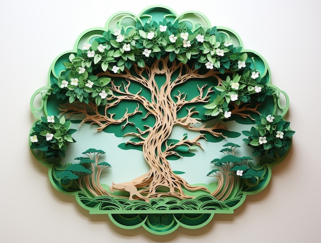 Free photo paper style three-dimensional tree