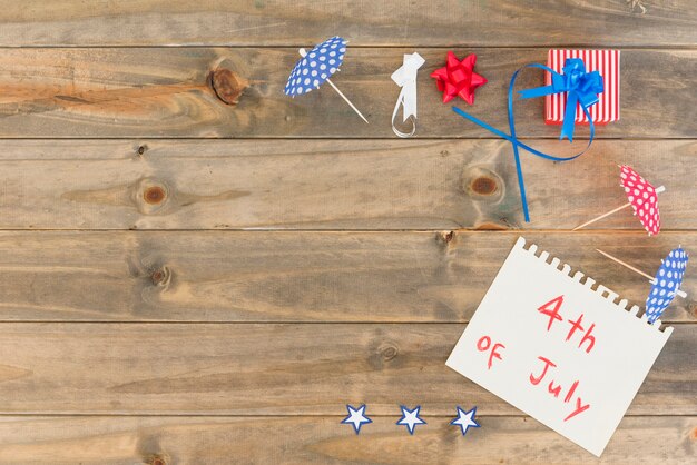 Paper with inscription on 4th of July and festive design