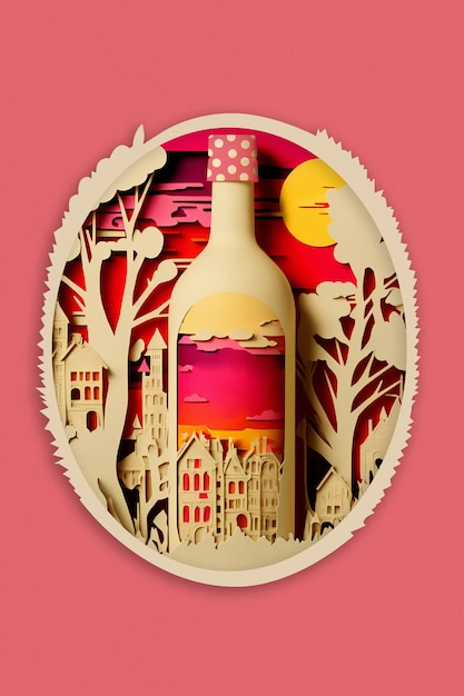 Free photo papercut illustration of cartojal bottle