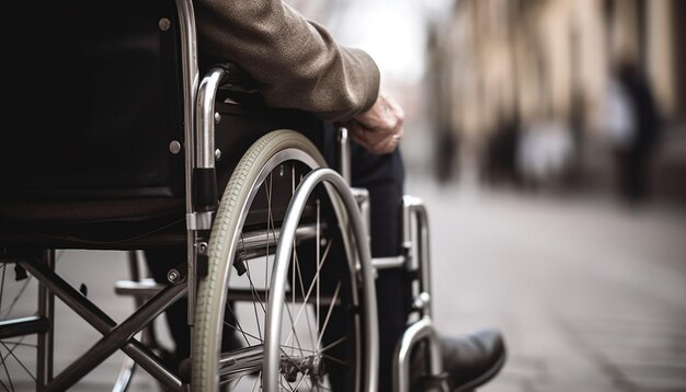 Пациент с параличом нижних конечностей, сидящий в инвалидной коляске, получает помощь, созданную ИИ