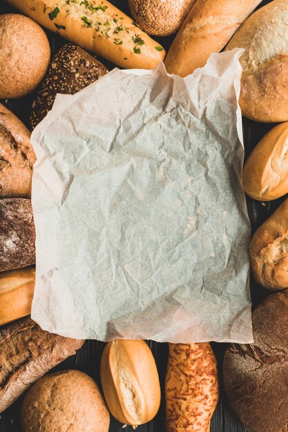 Parchment paper among bread loaves