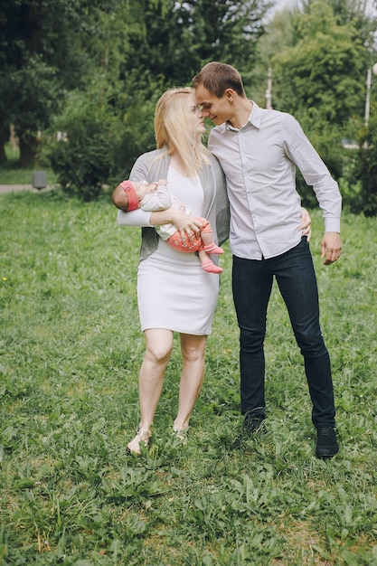 Parents kissing while the mother holds the baby