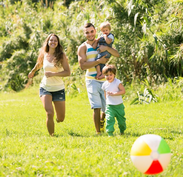 Parents with little daughters outdoor