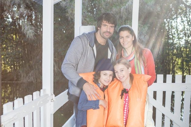 Free photo parents with their children ready for the excursion