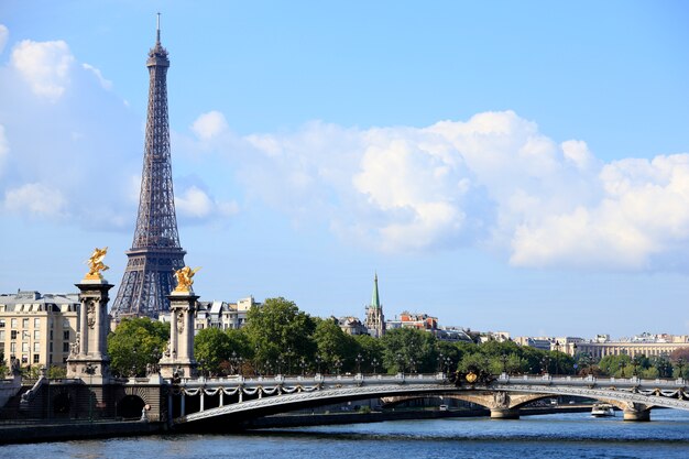 Париж Эйфелева башня с мостом