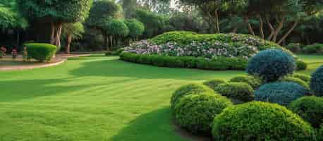 Free photo park outdoor manicured lawn and flowerbed ai generated image