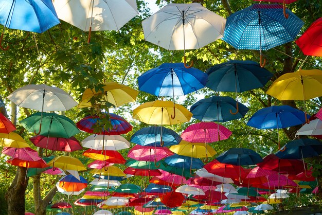 Park with colorful umbrellas