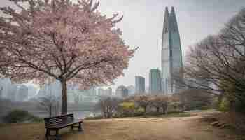 Free photo a park with a view of the city of seoul