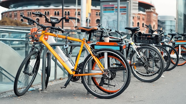 Parked bicycles in barcelona, spain