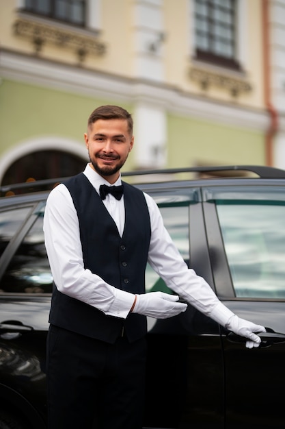 Parking valet taking care of customer vehicle