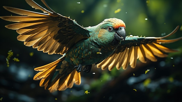 森の中を飛ぶオウム 熱帯地方の野生動物のシーン