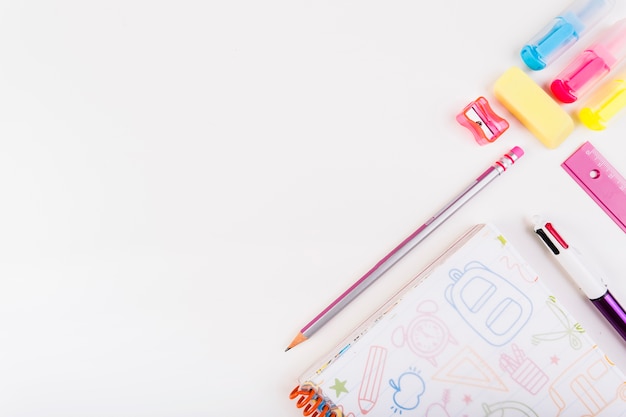 Part of bright stationery on desk