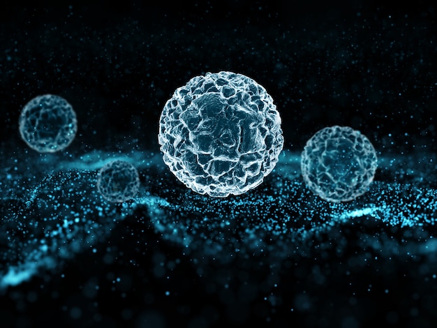 浮遊する粒子とウイルス細胞