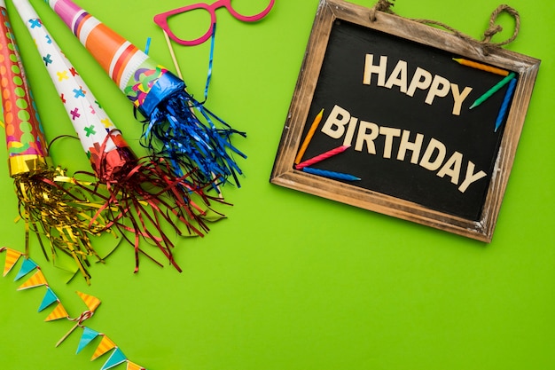 Free photo party composition with birthday slate