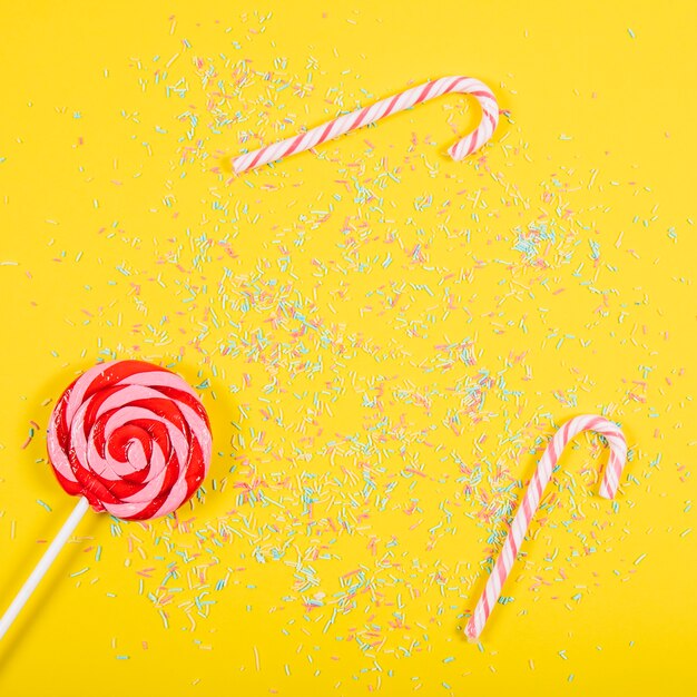 Party composition with candy canes and lollipop