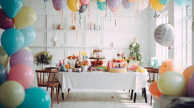 Party decorations in white cozy room