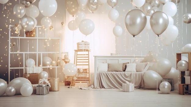 Free photo party decorations in white cozy room