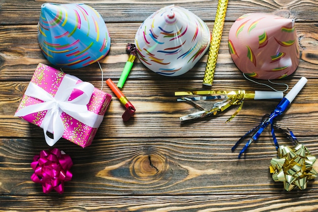 Party elements on wooden table