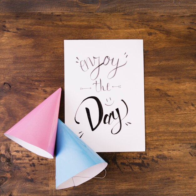 Party hats and greeting card