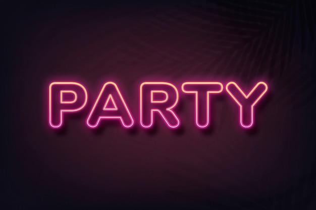 Party neon style typography on black background