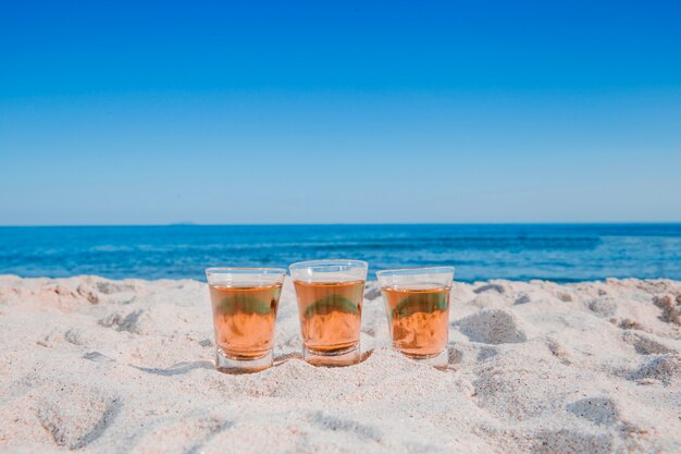 Party shots served on sand