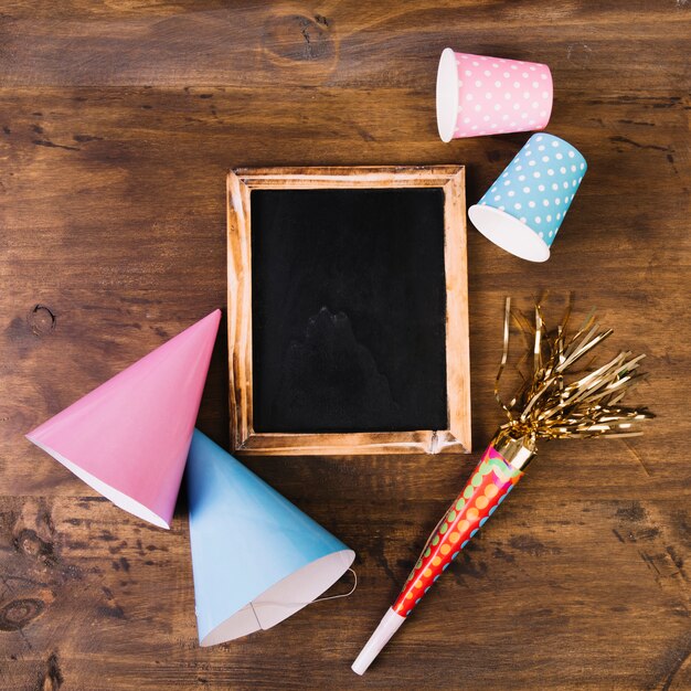 Party supplies and blackboard composition