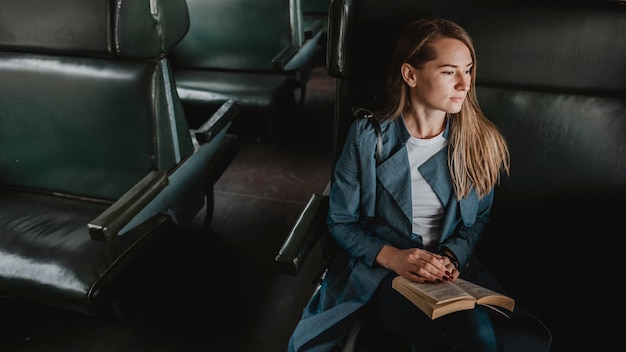 Passenger in the train looking away