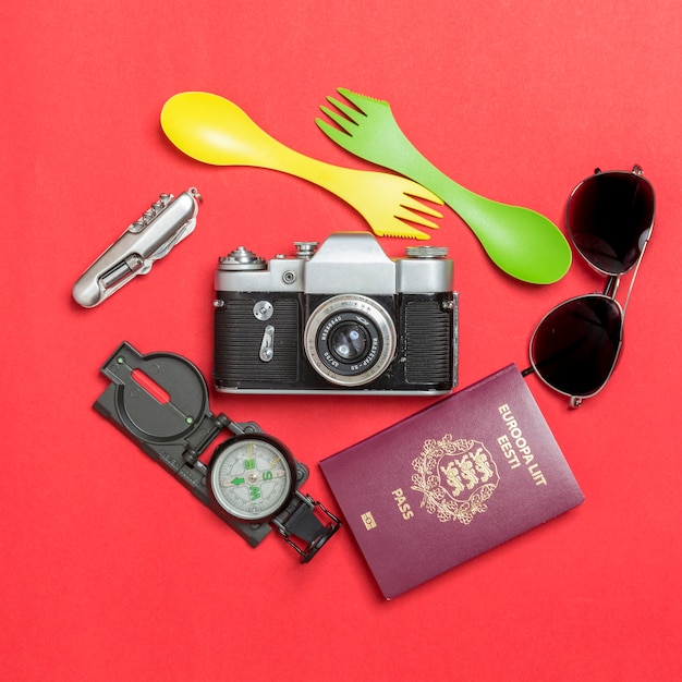 Free photo passport and tourist supplies around camera