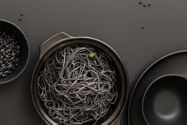 Pasta bowls on a dark background