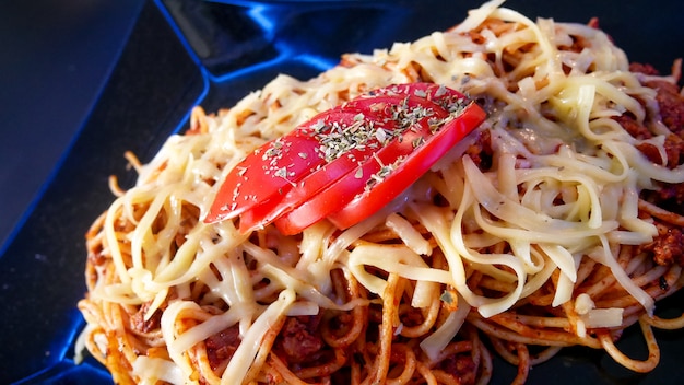 Pasta dish on a restaurant table