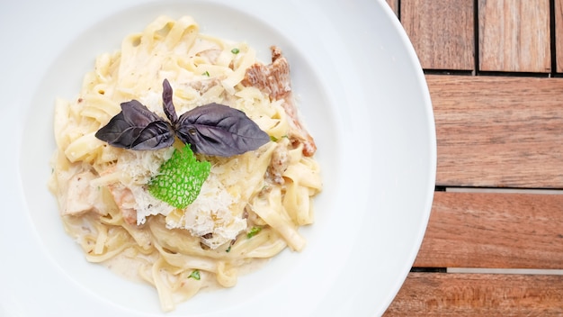 Pasta dish on a restaurant table