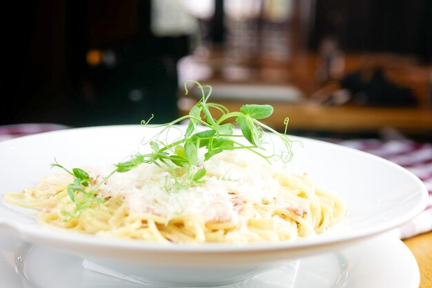 Pasta dish on a restaurant table