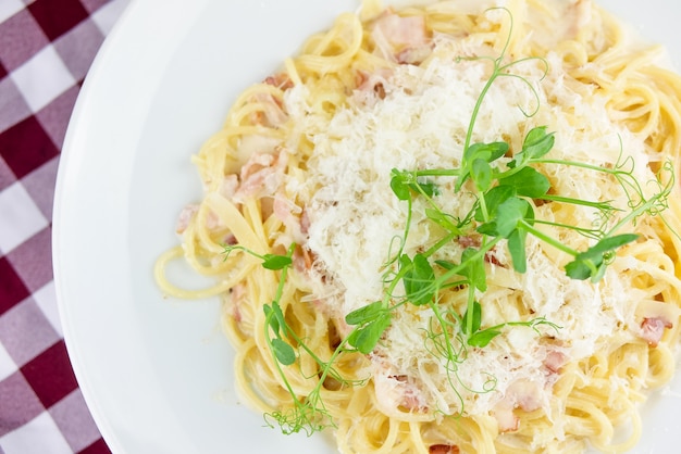 Pasta dish on a restaurant table