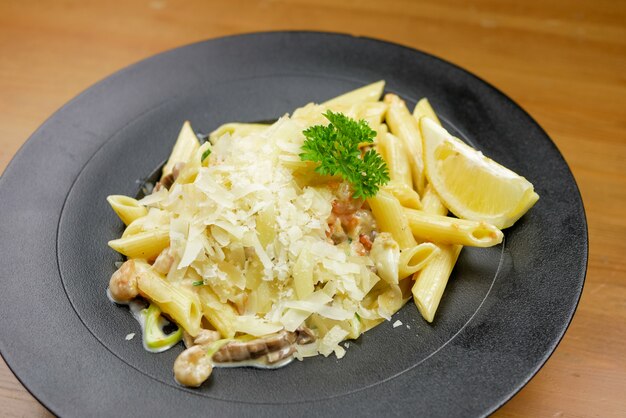 Pasta dish on a restaurant table