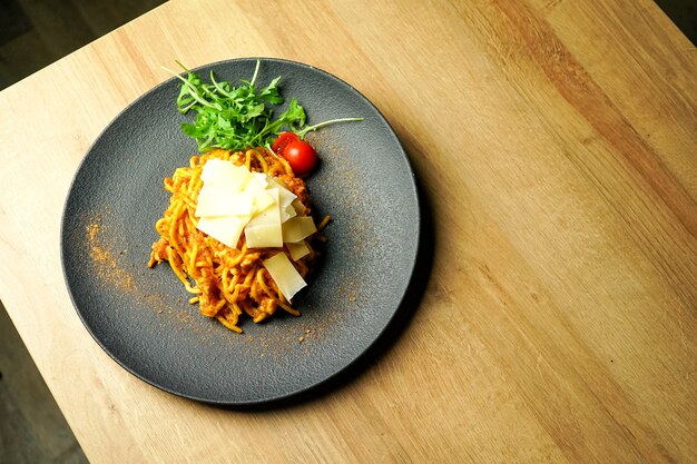 Pasta dish on a restaurant table