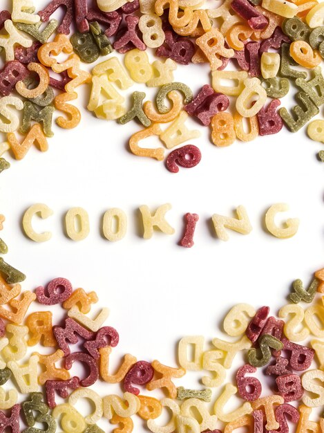 Pasta letters with cooking word