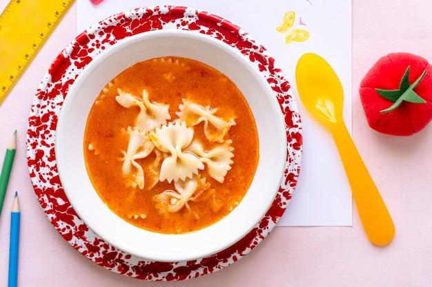 Pasta & tomato soup lunch for kids