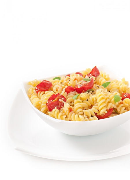 pasta with tomato, basil and grated cheese