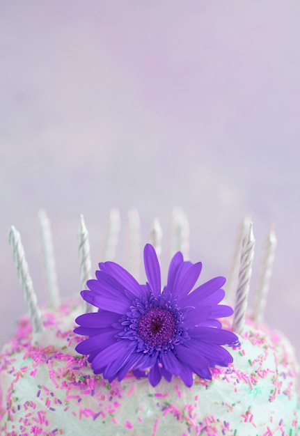 꽃과 파스텔 컬러 생일 케이크