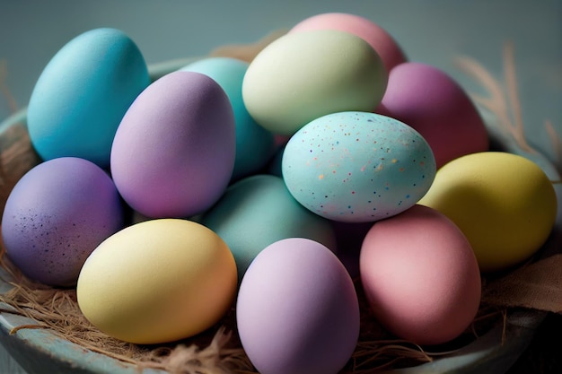 Foto gratuita composizioni di uova di pasqua a colori pastello 2