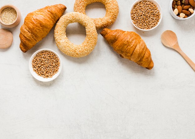 Pastries and seeds with copy space